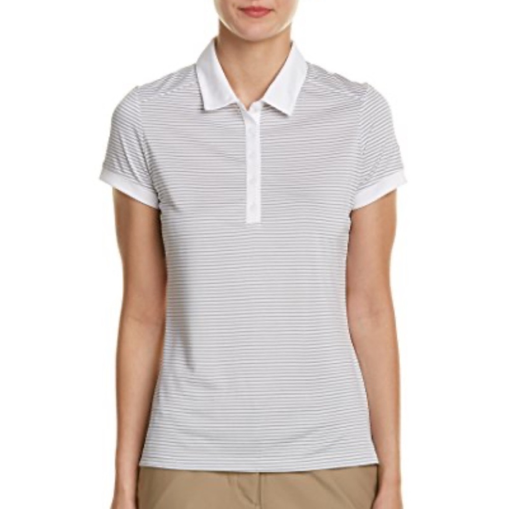 Nike Women's Golf Tour Performance Shirt White & Gray Stripes collard Size M